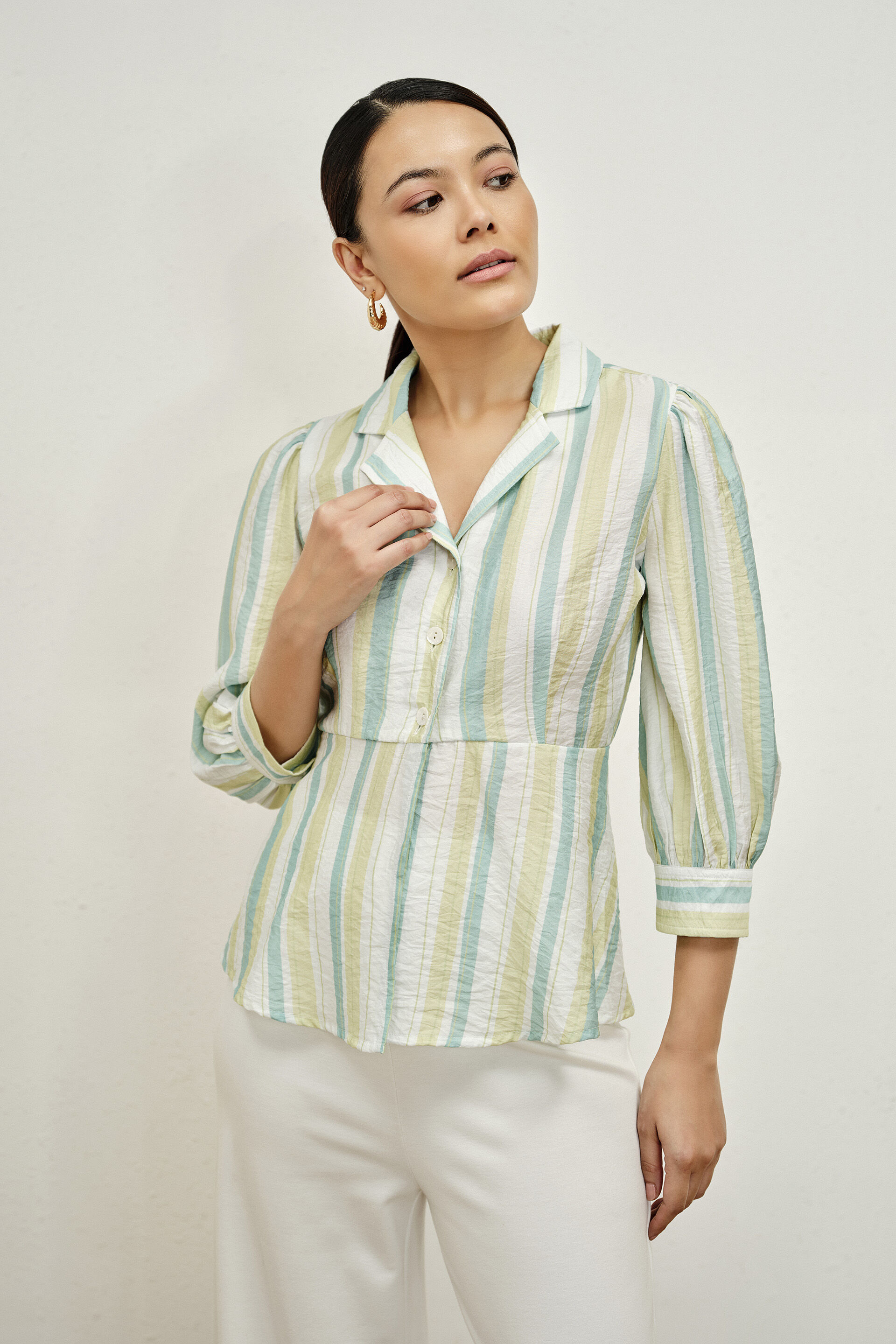Vanessa Striped Top, Green, image 1